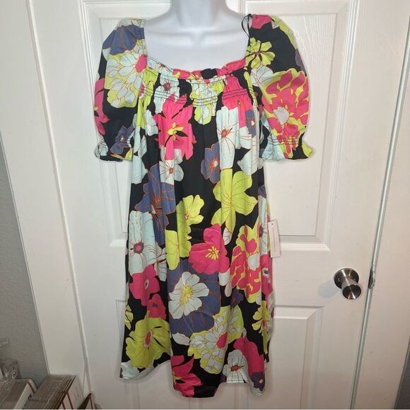 Modcloth Smocked Mini Dress Summertime Garden Stories Honolulu Floral M NWT - Picture 5 of 13